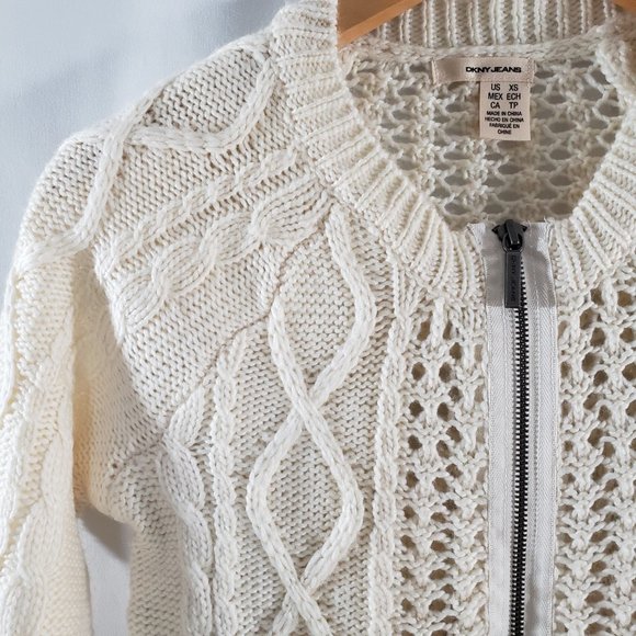 NWOT DKNY Cable Knit Zipper Ivory Cardigan Size XS - Picture 6 of 10